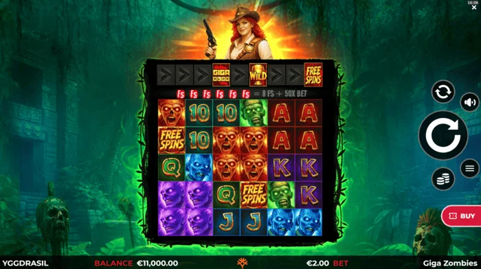 Giga Zombies – herná obrazovka s valcami 6x5